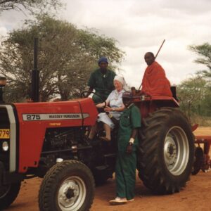 Sr. Lelia Cleary in Loolera on tractor donated by Irish supporters, Tanzania. c.2002 JPG